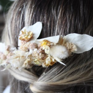 Peigne cheveux fleur séchée et stabilisée rose pastel et doré mariage bohème,champêtre, Peigne coiffure pour mariée fleur naturelle durable image 5