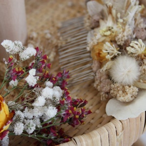 Peigne cheveux fleur séchée et stabilisée rose pastel et doré mariage bohème,champêtre, Peigne coiffure pour mariée fleur naturelle durable image 3