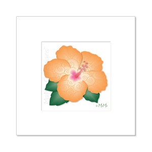 Digital Art Print: Printable Orange Hibiscus Print 5 x 5 image, Original Colorful Art, Vivid Designs image 1