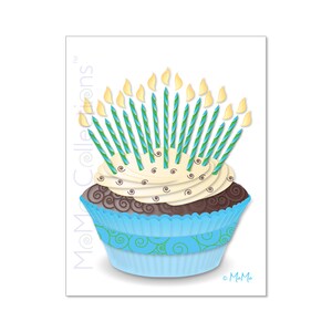Afdrukbare verjaardagskaart (Cupcake + Kaarsen): Digitale downloadkaart, originele kleurrijke ontwerpen, pakkende verzen, voor haar, hem, vriend & familie