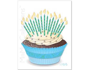 Tarjeta de cumpleaños imprimible (Cupcake + velas): tarjeta de descarga digital, diseños coloridos originales, versos pegadizos, para ella, él, amigo & familiar