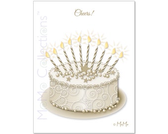 Tarjeta de cumpleaños imprimible (Cheers Cake): tarjeta de descarga digital, diseños coloridos originales, versos pegadizos, para ella, él, amigo y familia
