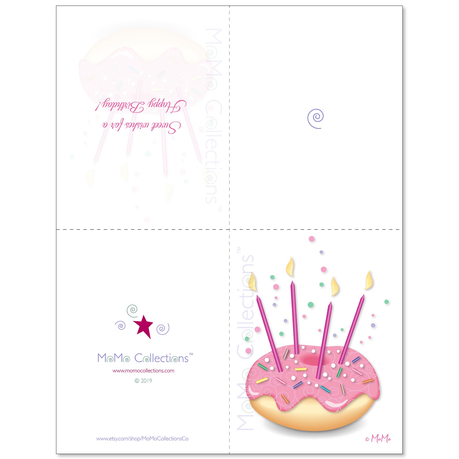Printable Birthday Card pink Donut: Digital Download Card, Original ...