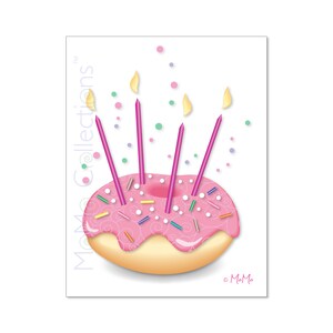 Tarjeta de cumpleaños imprimible (donut rosa): tarjeta de descarga digital, diseños coloridos originales, versos pegadizos, para ella, para él, amigo o familia