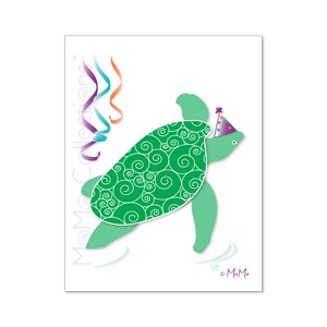 Druckbare Geburtstagskarte (Party Sea Turtle): digitale Download-Karte, Original bunte Designs, catchy Verse, für sie, ihn, Freund & Familie
