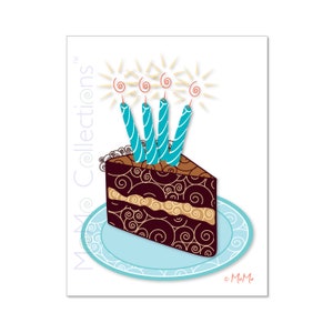 Cartão de aniversário para impressão (pedaço de bolo): cartão de download digital, designs coloridos originais, versos cativantes, para ela, ele, amigo ou família