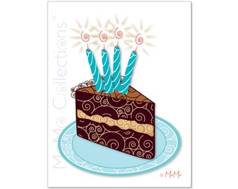 Tarjeta de cumpleaños imprimible (pieza de pastel): tarjeta de descarga digital, diseños coloridos originales, versos pegadizos, para ella, para él, amigo o familia
