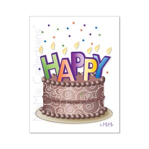 Cartão de aniversário para impressão (bolo feliz): cartão de download digital, designs coloridos originais, versos cativantes, para ela, ele, amigo e família