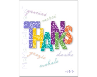 Tarjeta de agradecimiento imprimible (muchas gracias): tarjeta de descarga digital, diseños coloridos originales, versos pegadizos, para ella, para él, amigo & familiar