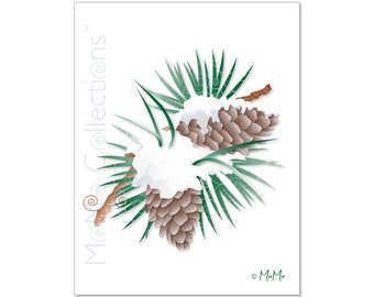 Imprimible (en blanco) Pinecone en tarjeta de nieve: tarjeta de descarga digital, diseños coloridos originales, versos pegadizos, para ella, para él, amigo y familia