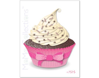 Tarjeta de cumpleaños imprimible (Pink Cupcake): tarjeta de descarga digital, diseños coloridos originales, versos pegadizos, para ella, para él, amigo y familia