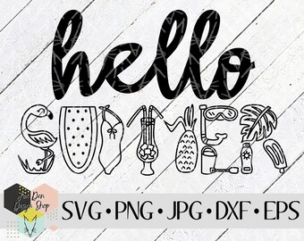 Ciao estate SVG, file SVG per Cricut, file Silhouette, file tagliati, estate SVG, vacanze svg, spiaggia svg, tropicale svg, download immediato