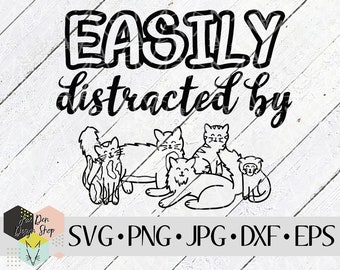 猫に気を取られやすい SVG、Cricut 用 SVG ファイル、シルエット ファイル、カット ファイル、猫 svg、ペット svg、猫ママ svg、毛皮ママ、即時ダウンロード