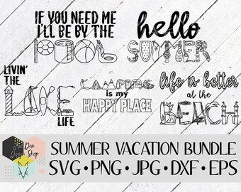 Pacchetto SVG vacanze estive, file SVG per Cricut, file Silhouette, file tagliati, SVG estate, svg vacanze, svg spiaggia, download immediato