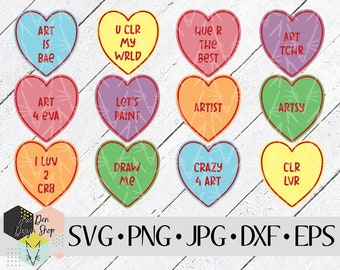 Artsy Conversation Hearts SVG, SVG Files for Cricut, Silhouette Files, Cut Files, Art, Art Teacher, Artist, SVG for Artist, Instant Download