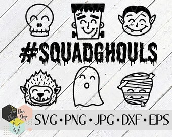 Squad Ghouls SVG, SVG Files for Cricut, Silhouette Files, Cut Files, Squad Goals, Halloween SVG, Spooky Szn, Monsters, Instant Download
