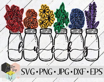 Lucky Rainbow Mason Jars SVG, SVG Cricut Files, Silhouette Files, Cut Files, St. Patrick's Day SVG, St. Patty's Cut Files, Instant Download