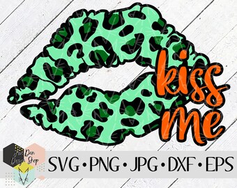 Kiss Me SVG、Cricut 用 SVG ファイル、シルエット ファイル、カット ファイル、チーター リップ、聖パトリックの日の SVG、聖パトリックのカット ファイル、即時ダウンロード