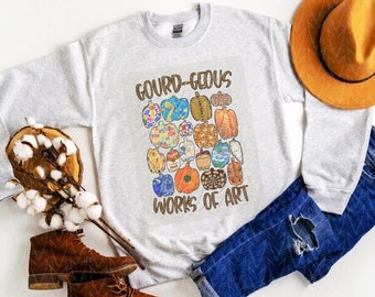 GOURDGeous Works of Art Sweatshirt (Imperfect), Art Teacher, Artist, Fall Shirt, Harvest Shirt, Cute Pumpkin Shirt, Autumn Tee, Fall Weather