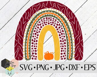 SVG arcobaleno boho autunnale, file SVG per Cricut, file Silhouette, file tagliati, SVG autunnale, zucca, foglie autunnali, colori autunnali, download istantaneo