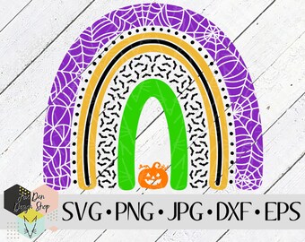 Halloween Boho Rainbow SVG, file SVG per Cricut, file Silhouette, file tagliati, Halloween SVG, Spooky Szn, Jack O Lanterns, download immediato