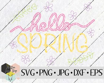 Hello Spring SVG, file SVG per Cricut, file Silhouette, file tagliati, SVG floreale, fiori primaverili svg, file dxf per laser, decalcomania in vinile