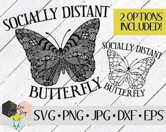 Farfalla socialmente distante SVG, file SVG per Cricut, file Silhouette, file tagliati, distanziamento sociale, resta a casa, Zentangle, download immediato