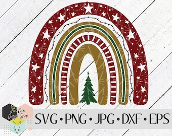 SVG arcobaleno boho natalizio, SVG di Natale carino, file di taglio per le feste, file SVG per Cricut, file Silhouette, file di taglio, download istantaneo