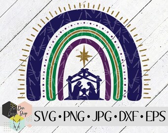 Natività Boho Rainbow SVG, SVG di Natale carino, file di taglio per le vacanze, Gesù bambino, SVG per Cricut, file Silhouette, file di taglio, download istantaneo