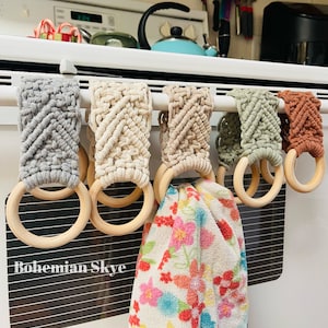 Macrame Stove Towel Holder, Boho Kitchen Decor, Handcrafted Kitchen Accessory