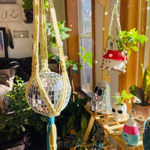 Macrame Disco Ball Suncatcher: Hanging 3" Mirror Ball