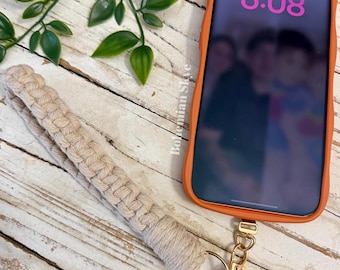 Bracelet de téléphone en macramé, bracelet de téléphone fait main avec breloques, idée cadeau pour la fête des mères, dragonne de téléphone