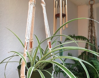 Macrame plant hanger with gold metal beads, gift idea