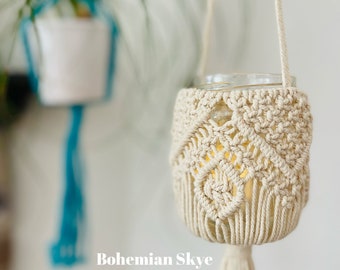 Macrame lantern, Mother’s Day gift idea, boho patio decor, garden lantern,