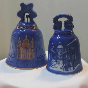 2 Vintage ceramic Christmas Bells 1977 Denmark and 1996 Royal Copenhagen.