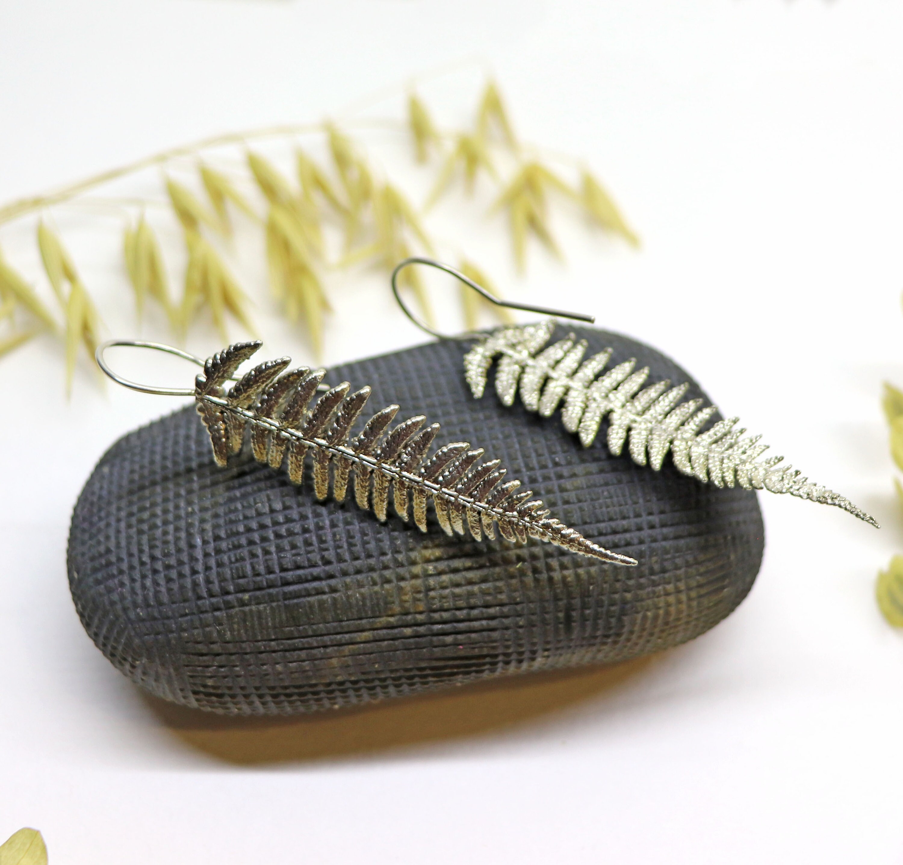 Botanical fern leaf earrings silver fern earrings long fern Etsy