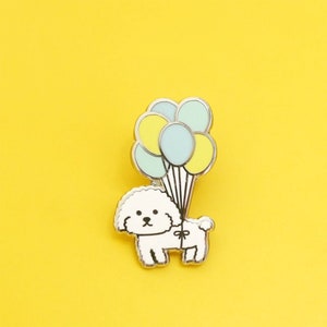 White toy poodle hard enamel pin, puppy enamel pin, dog lover birthday gift, kawaii pin, animal enamel pin gift for her, lapel pin set image 1