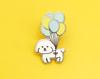 White toy poodle hard enamel pin, puppy enamel pin, dog lover birthday gift, kawaii pin, animal enamel pin gift for her, lapel pin set