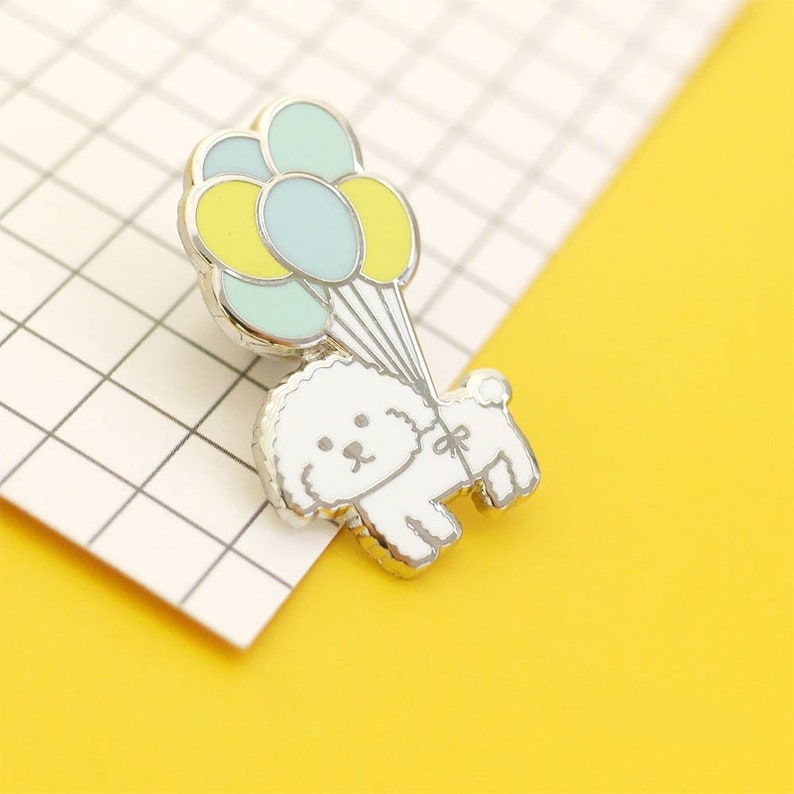 White toy poodle hard enamel pin, puppy enamel pin, dog lover birthday gift, kawaii pin, animal enamel pin gift for her, lapel pin set image 2