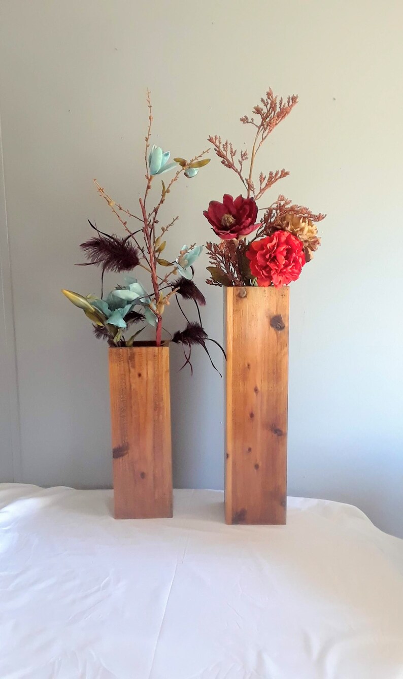 Tall Floor Cedar Vases Set Of 2 Custom Vases Wooden Home And Etsy