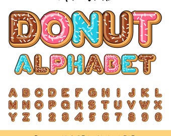 Donut Alphabet Clipart: Chocolate Strawberry Vanilla Font (SVG, PNG Digital Download