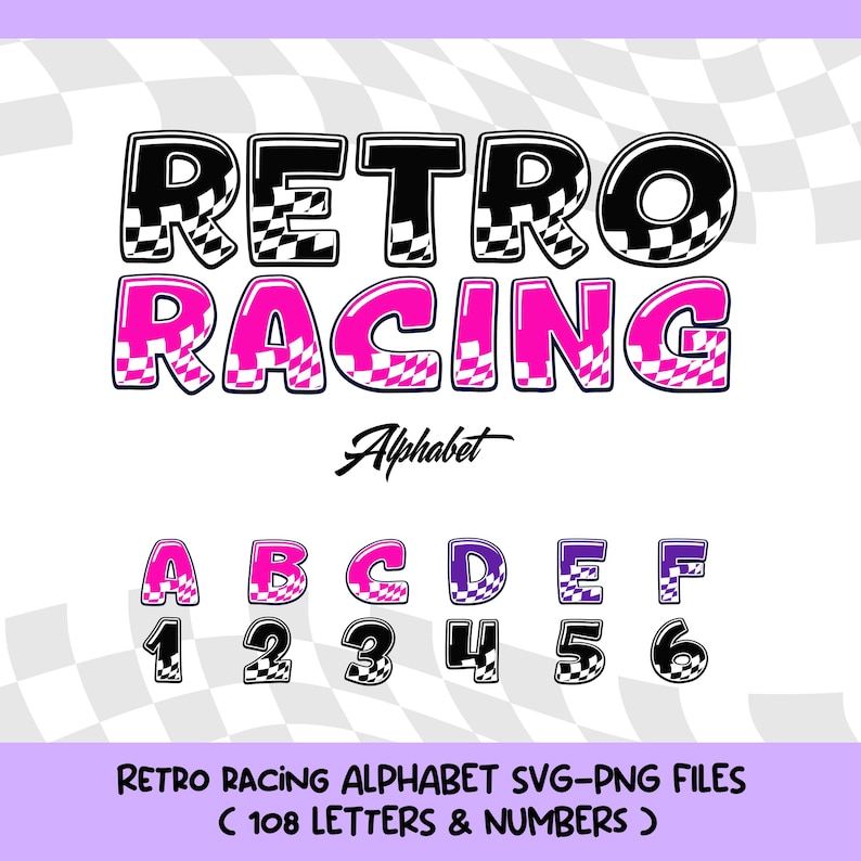 Retro Racing Alphabet SVG PNG | Checkered Flag Font Bundle (digital ...