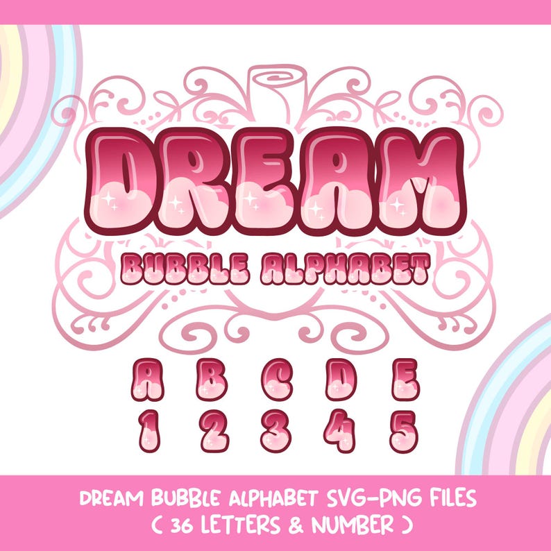 Dream Bubble Alphabet SVG | Pink Kawaii Letters PNG Bundle (digital ...