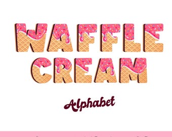 Pink melted Waffle Font Clipart: Drip Ice Cream Letters SVG PNG  (Digital Download)