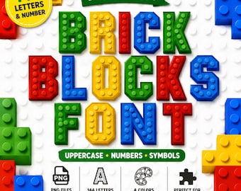Colorful Building Blocks Alphabet Font | Toy Brick Letters Numbers (Digital Download)
