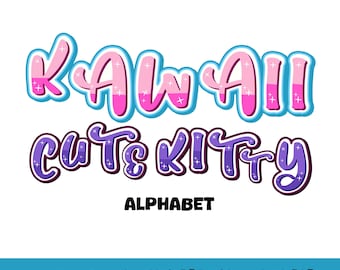 Kawaii Kitty Alphabet: Pastel Bubble Letters SVG, PNG, AI (Digital Download)