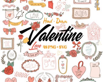 Hand-Drawn Valentine Clipart | Romantic Doodle Illustrations (PNG + SVG)