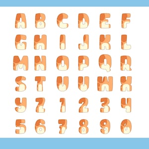 Bright funky bubble alphabet PNG pack for creative projects, Retro kids party bubble font in blue and orange colors, Groovy bubble typography SVG AI for printable designs