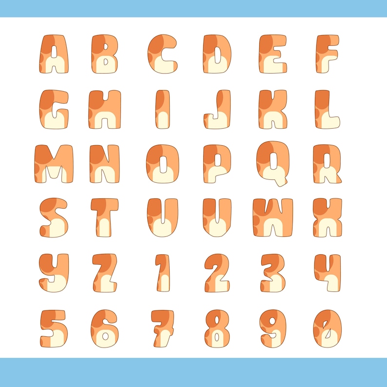 Bright funky bubble alphabet PNG pack for creative projects, Retro kids party bubble font in blue and orange colors, Groovy bubble typography SVG AI for printable designs