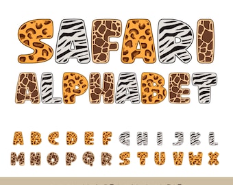 Zestaw PNG z alfabetem zwierząt dżungli: Clipart z literami safari (pobieranie cyfrowe)